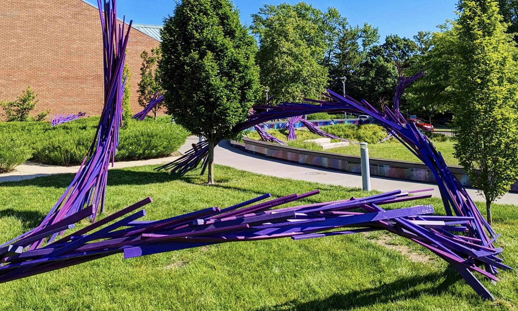 Oakland University Associate Professor of Theatre Jeremy Barnett and theatre alumnus Jason Maracani recently unveiled a new art installation in the East Garden of the Krasi Art Center in St. Joseph, M